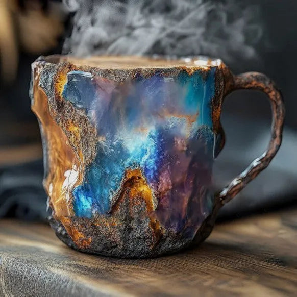 Handmade Mineral Crystal Glass Mug with Insulating Design