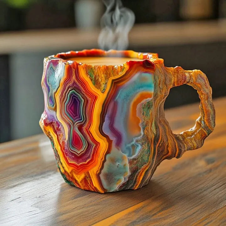 Handmade Mineral Crystal Glass Mug with Insulating Design