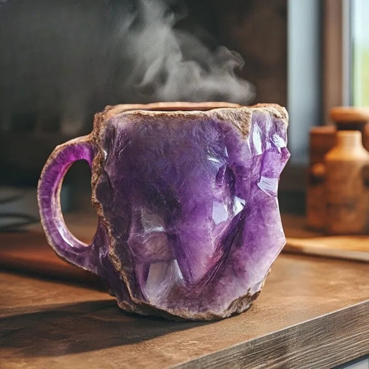 Handmade Mineral Crystal Glass Mug with Insulating Design