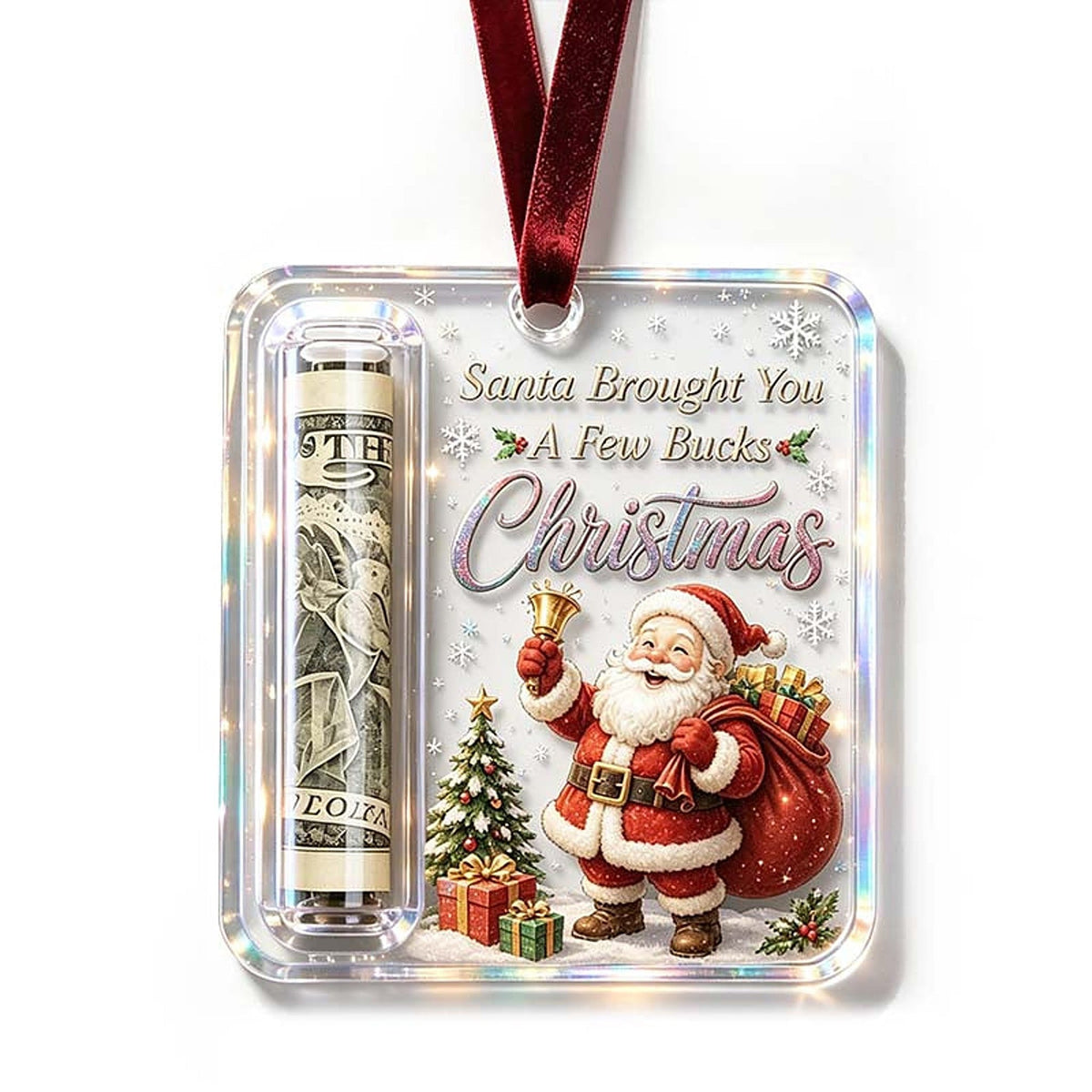 Acrylic Christmas Tree Ornament with Built-In Cash Holder
