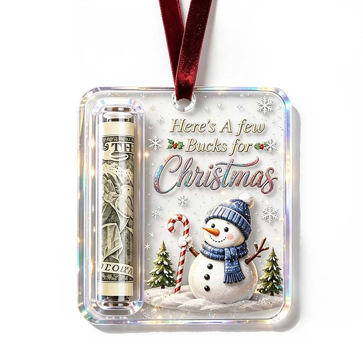 Acrylic Christmas Tree Ornament with Built-In Cash Holder