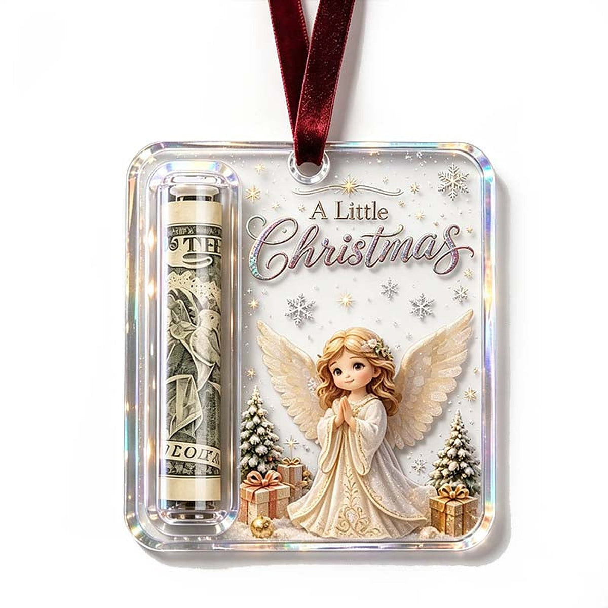 Acrylic Christmas Tree Ornament with Built-In Cash Holder