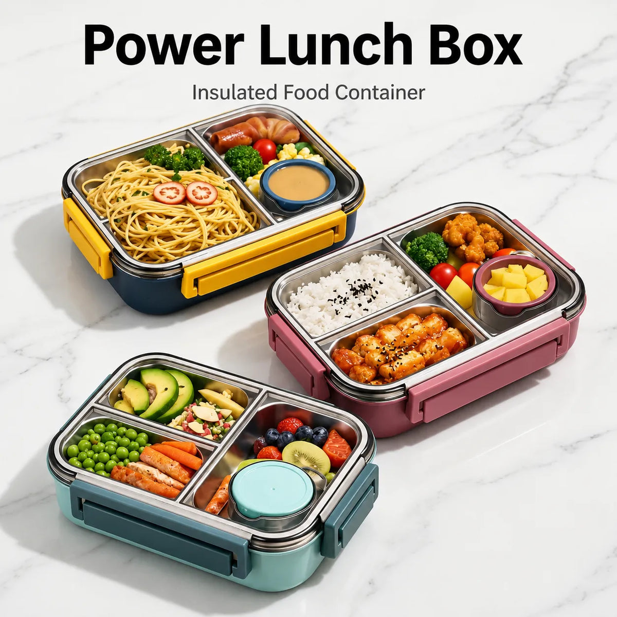 Insulated Thermal Lunch Box with Stainless Steel Compartments