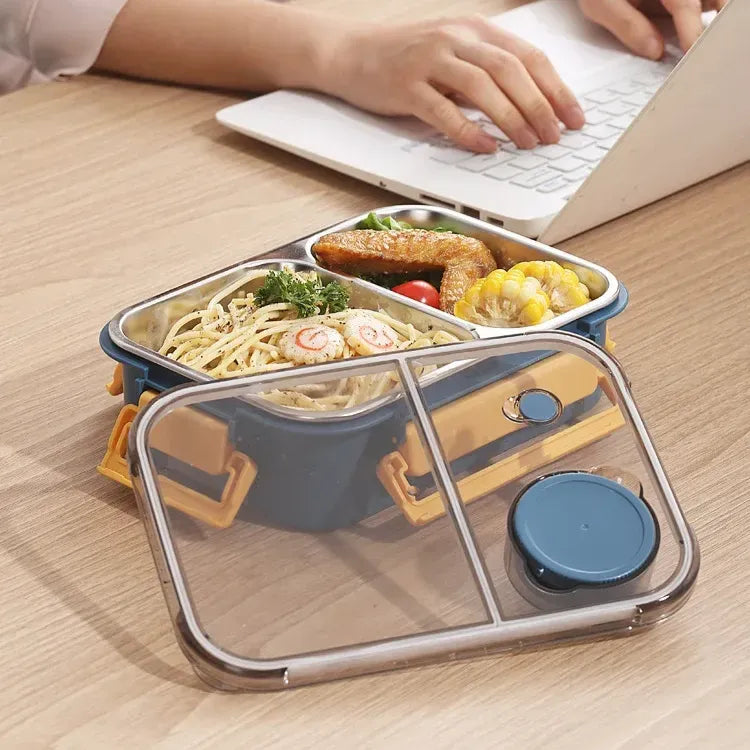 Insulated Thermal Lunch Box with Stainless Steel Compartments