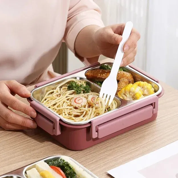 Insulated Thermal Lunch Box with Stainless Steel Compartments