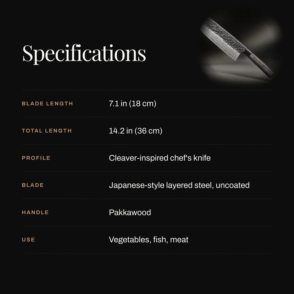 Japanese Style Chef Knife with Layered Steel Blade 18 cm