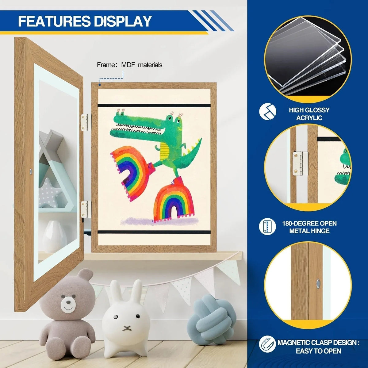 Kids' Artwork Frame with Hinged Opening for A4 Drawings