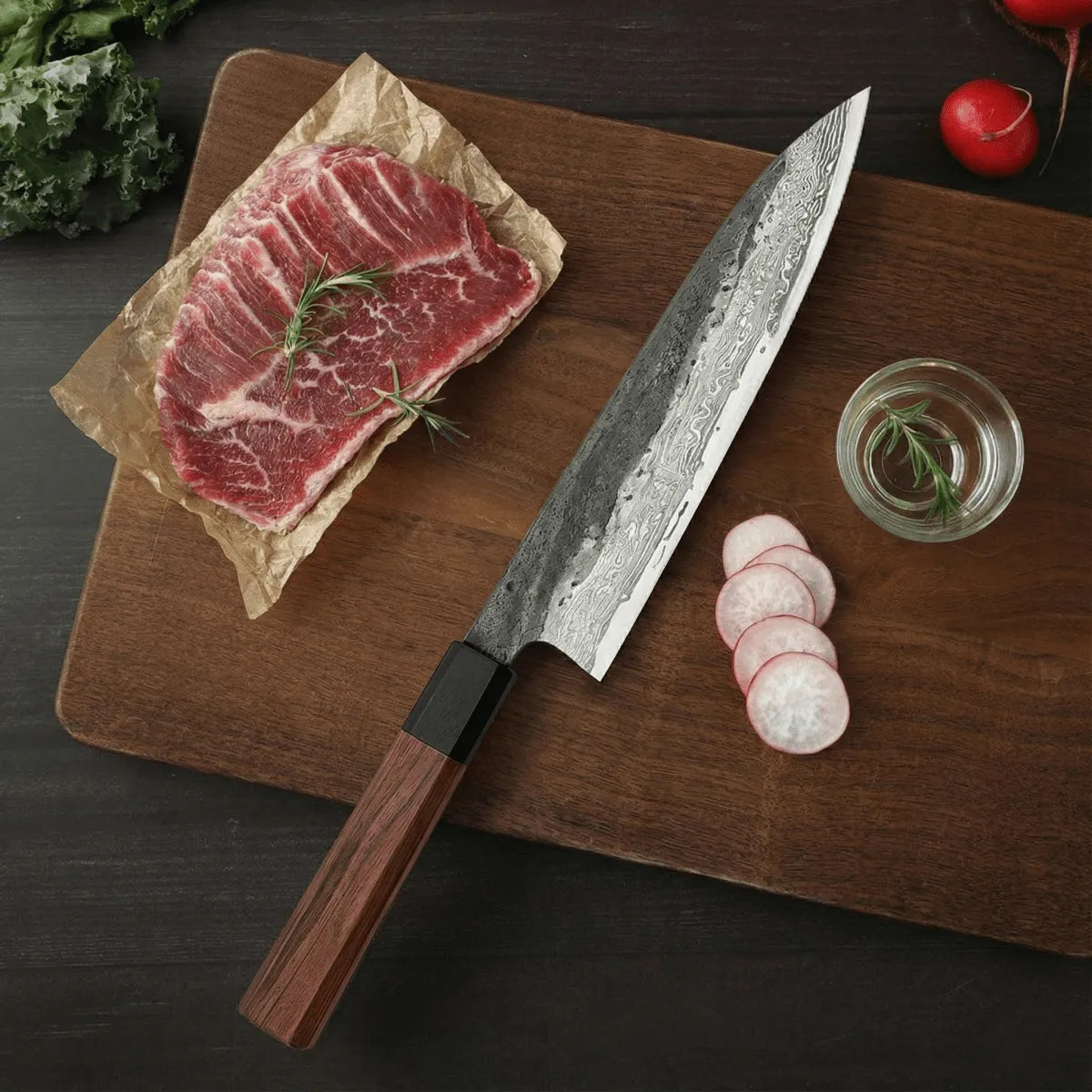 Kiritsuke Knife with Stainless Steel Blade and Ironwood Handle