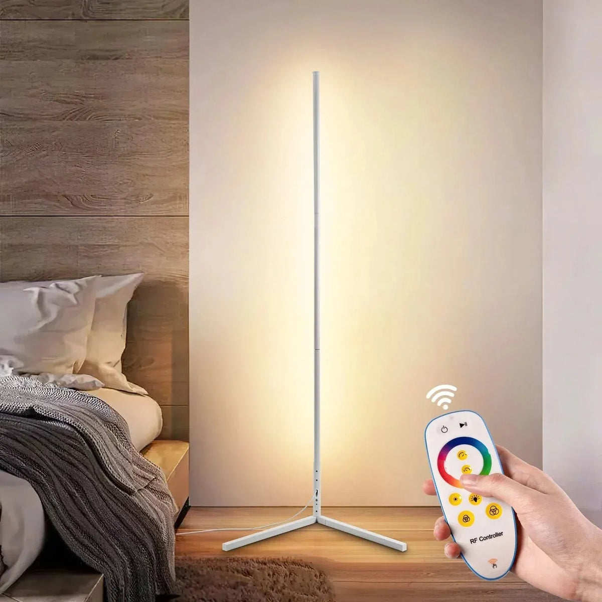 LED Corner Floor Lamp with Adjustable Brightness and Remote Control
