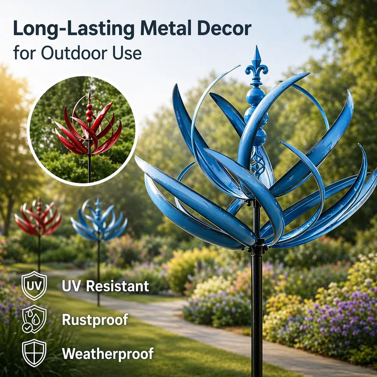 Lotus Metal Wind Spinner with Ground Stake