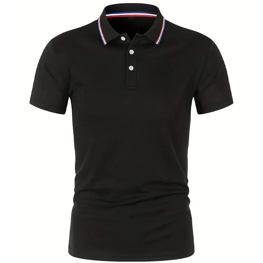 Men's Breathable Short-Sleeve Polo Shirt with Button Placket