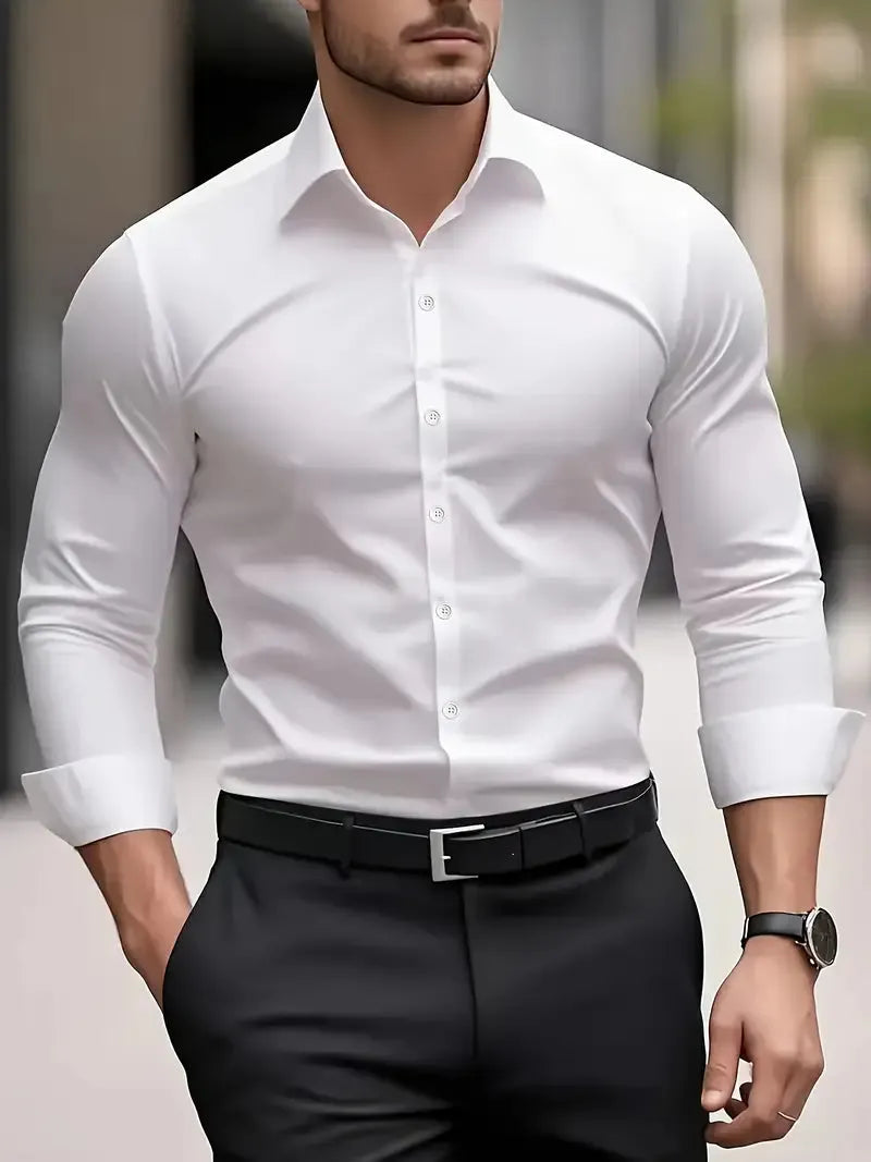 Men's Breathable Wrinkle-Resistant Dress Shirt with Classic Collar