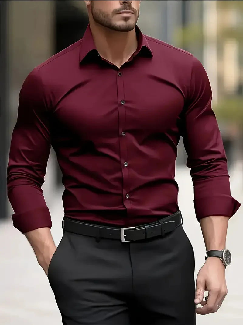 Men's Breathable Wrinkle-Resistant Dress Shirt with Classic Collar