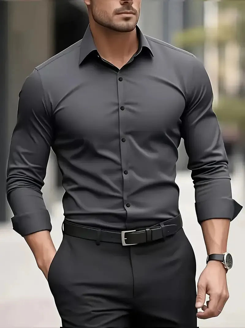 Men's Breathable Wrinkle-Resistant Dress Shirt with Classic Collar