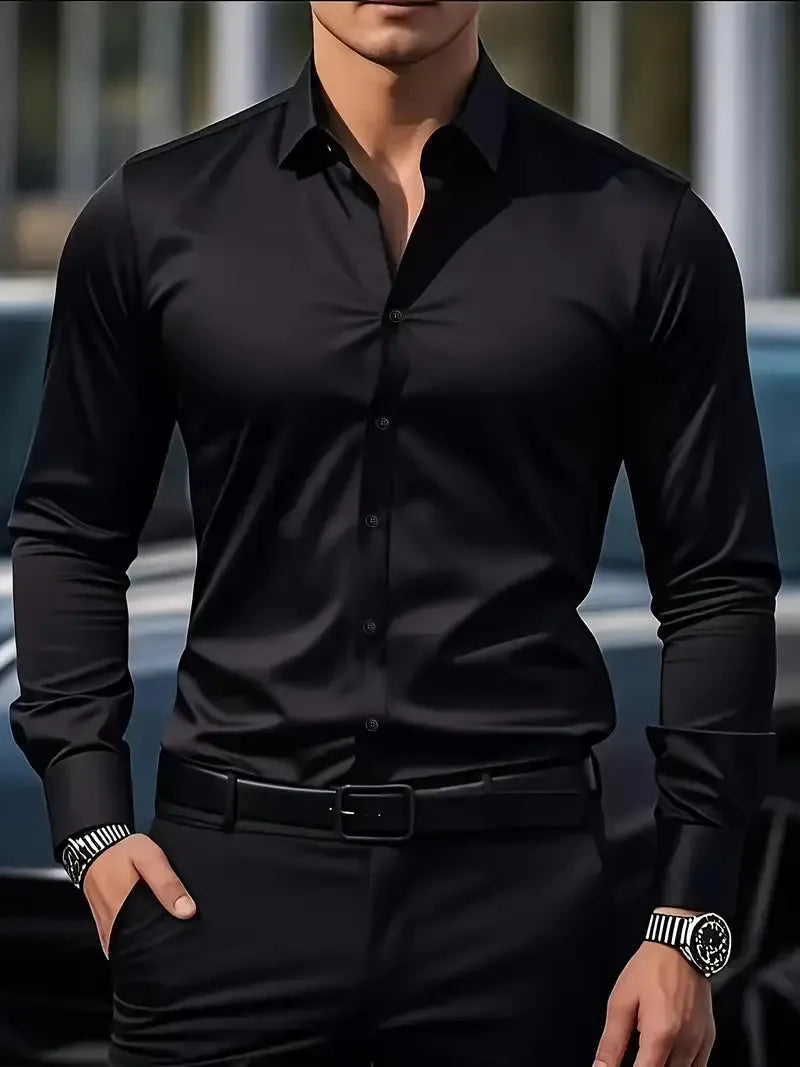 Men's Breathable Wrinkle-Resistant Dress Shirt with Classic Collar
