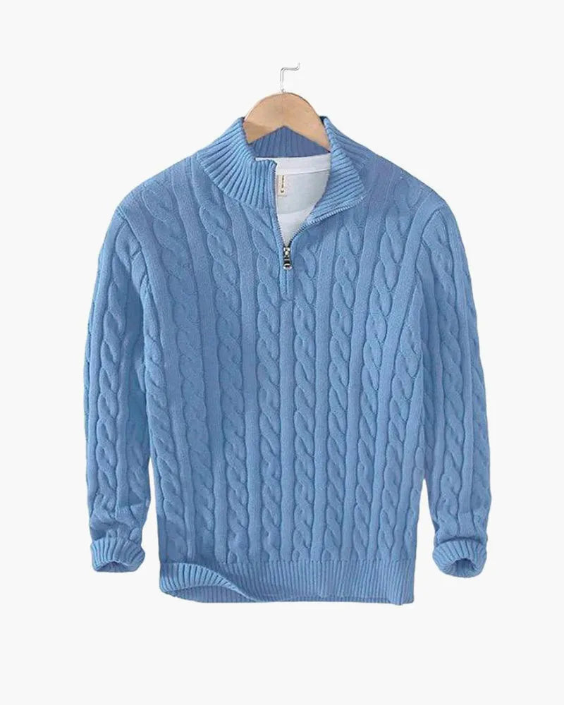 Men's Cable Knit Half-Zip Sweater with High Stand Collar