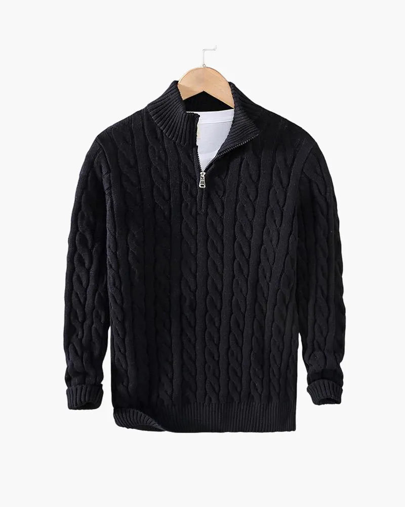 Men's Cable Knit Half-Zip Sweater with High Stand Collar