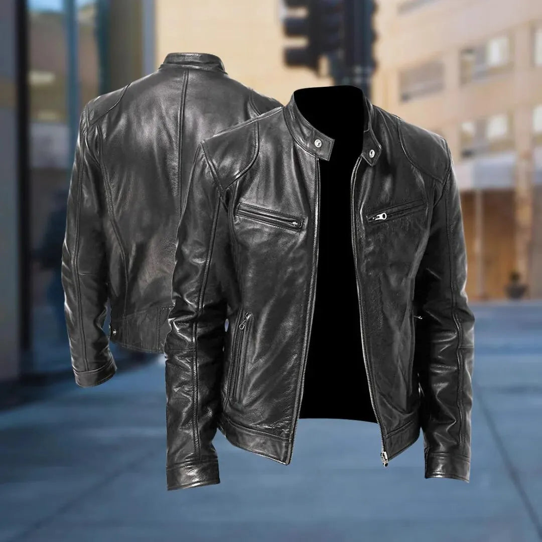 Men's Classic Leather Jacket with Modern Cut