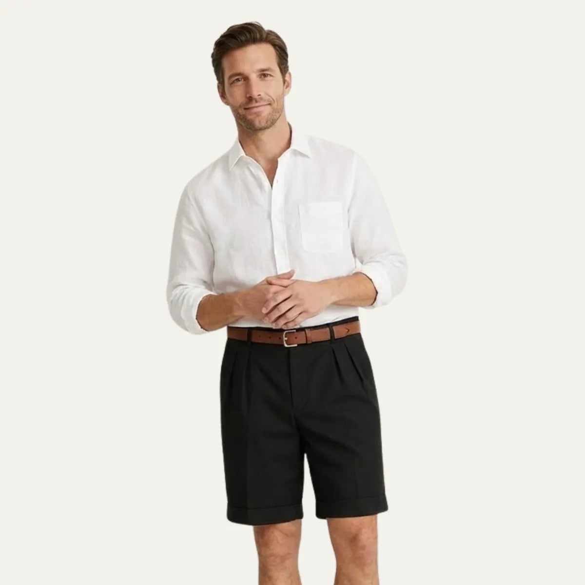 Men's Classic Pleated Chino Shorts with Cuffed Hem