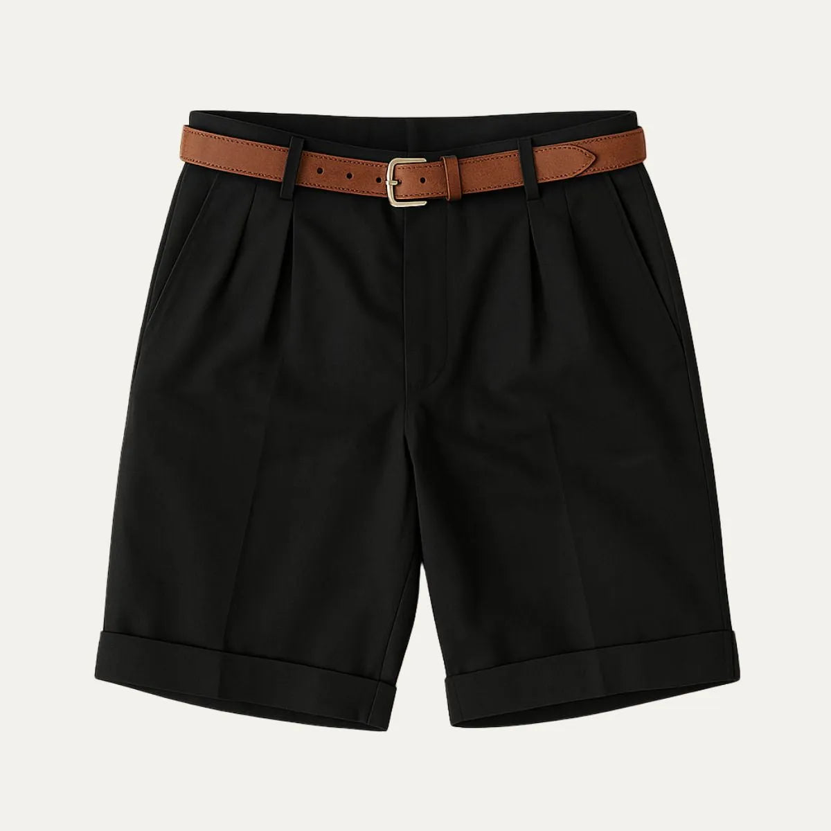 Men's Classic Pleated Chino Shorts with Cuffed Hem