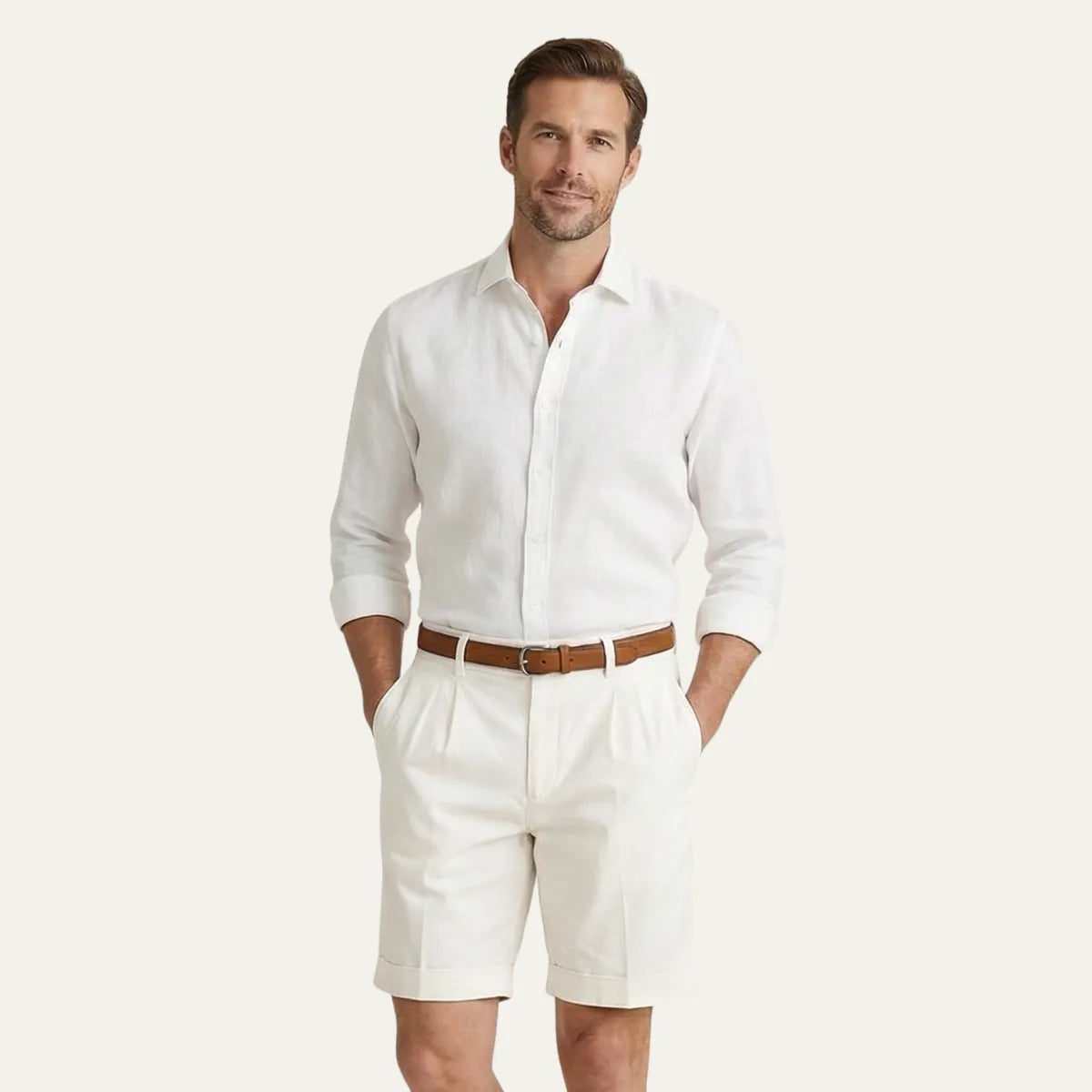 Men's Classic Pleated Chino Shorts with Cuffed Hem