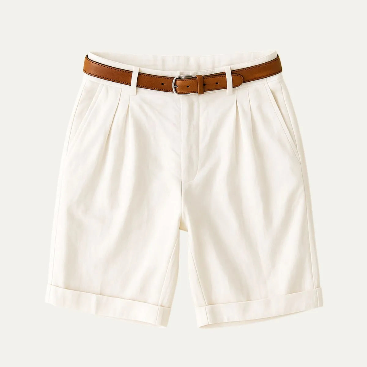 Men's Classic Pleated Chino Shorts with Cuffed Hem