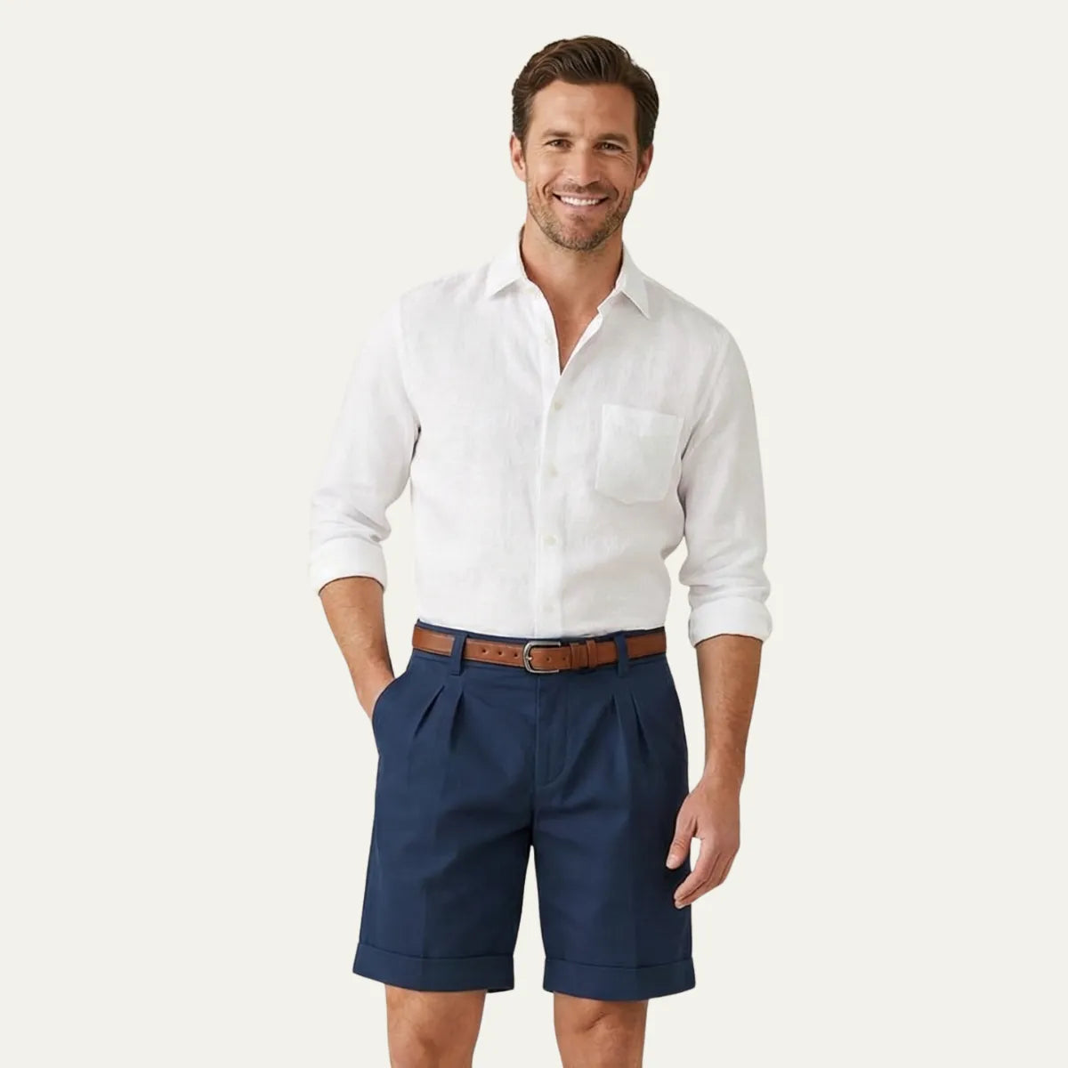 Men's Classic Pleated Chino Shorts with Cuffed Hem
