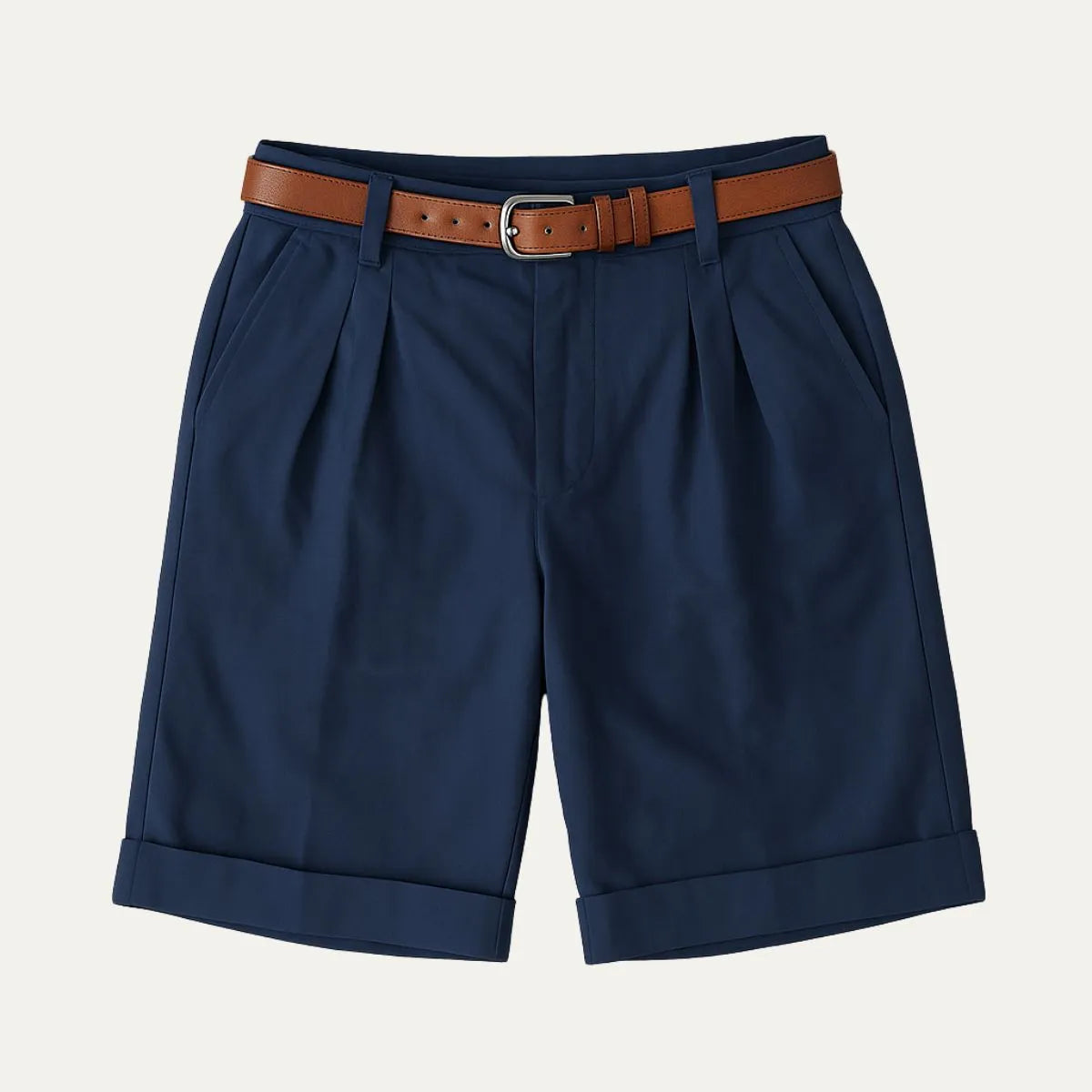 Men's Classic Pleated Chino Shorts with Cuffed Hem