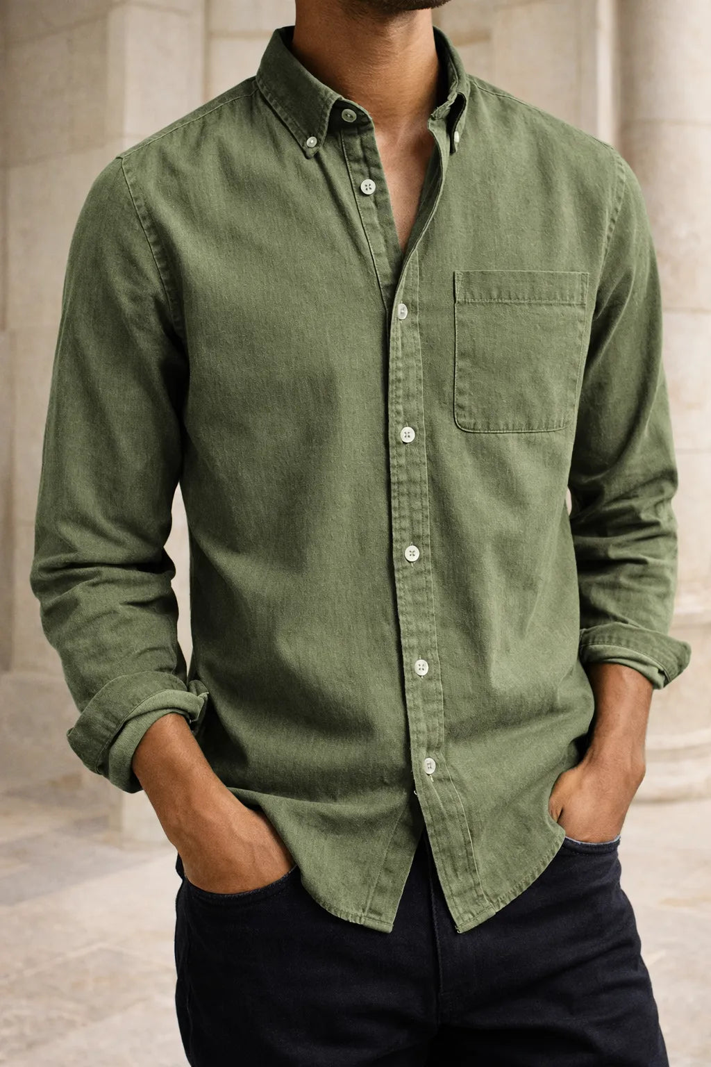 Men's Cotton Button-Down Collar Casual Shirt