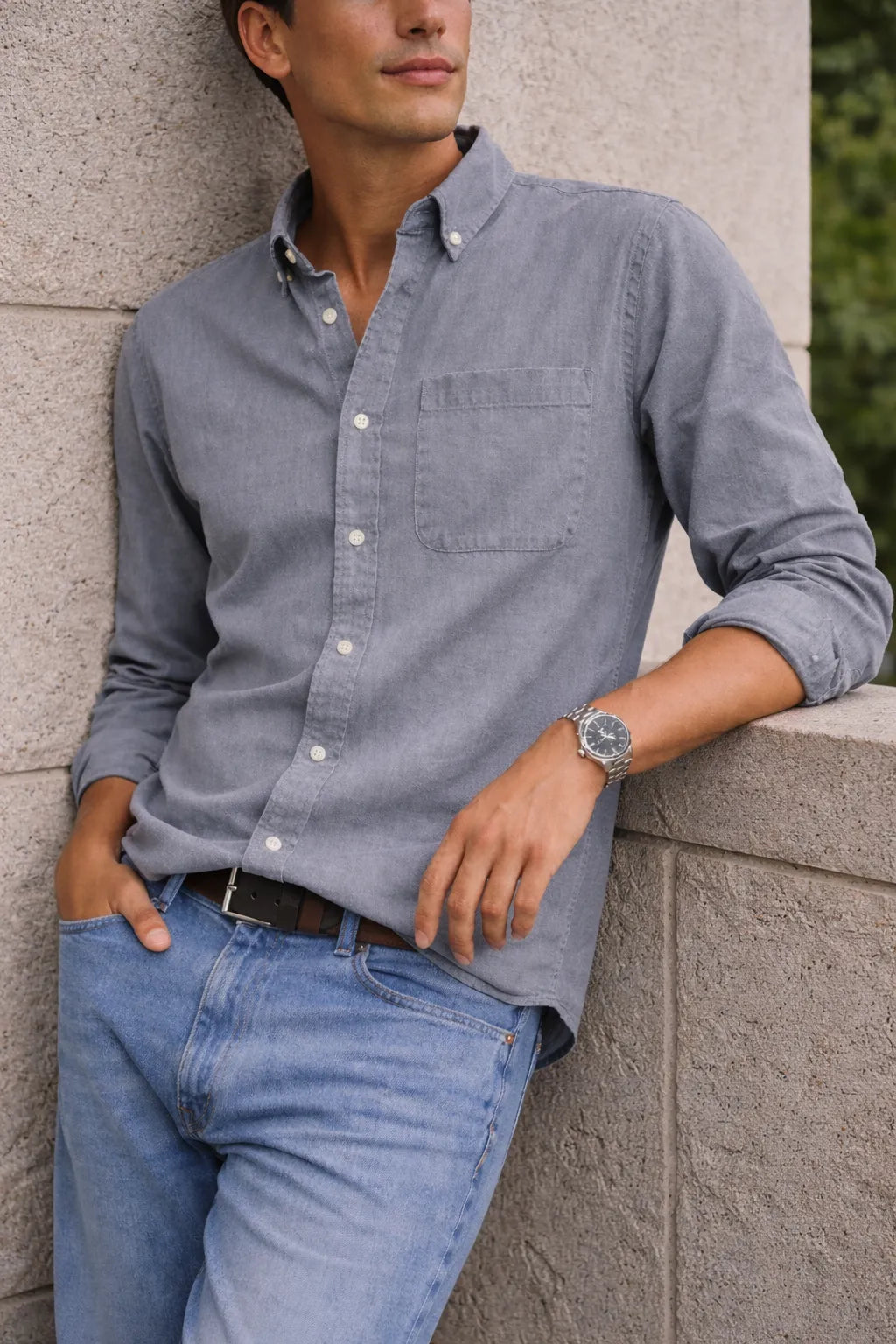 Men's Cotton Button-Down Collar Casual Shirt
