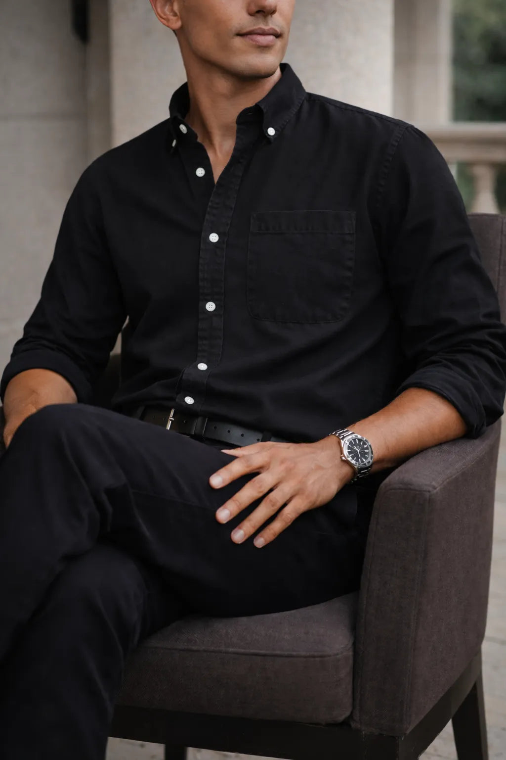 Men's Cotton Button-Down Collar Casual Shirt