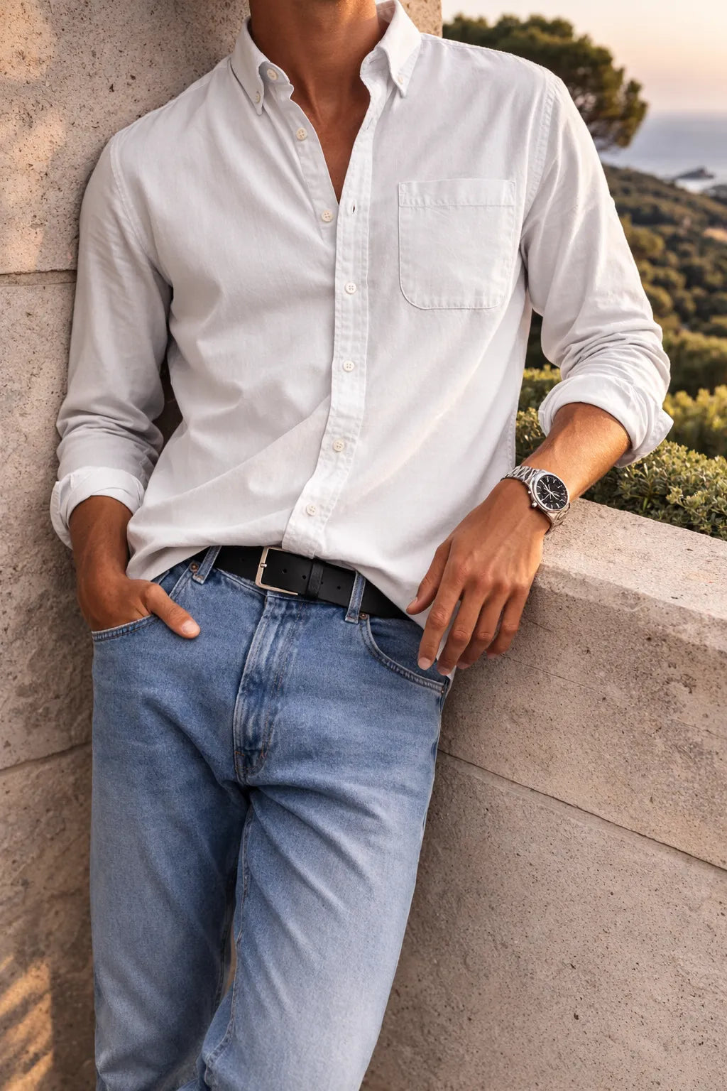 Men's Cotton Button-Down Collar Casual Shirt