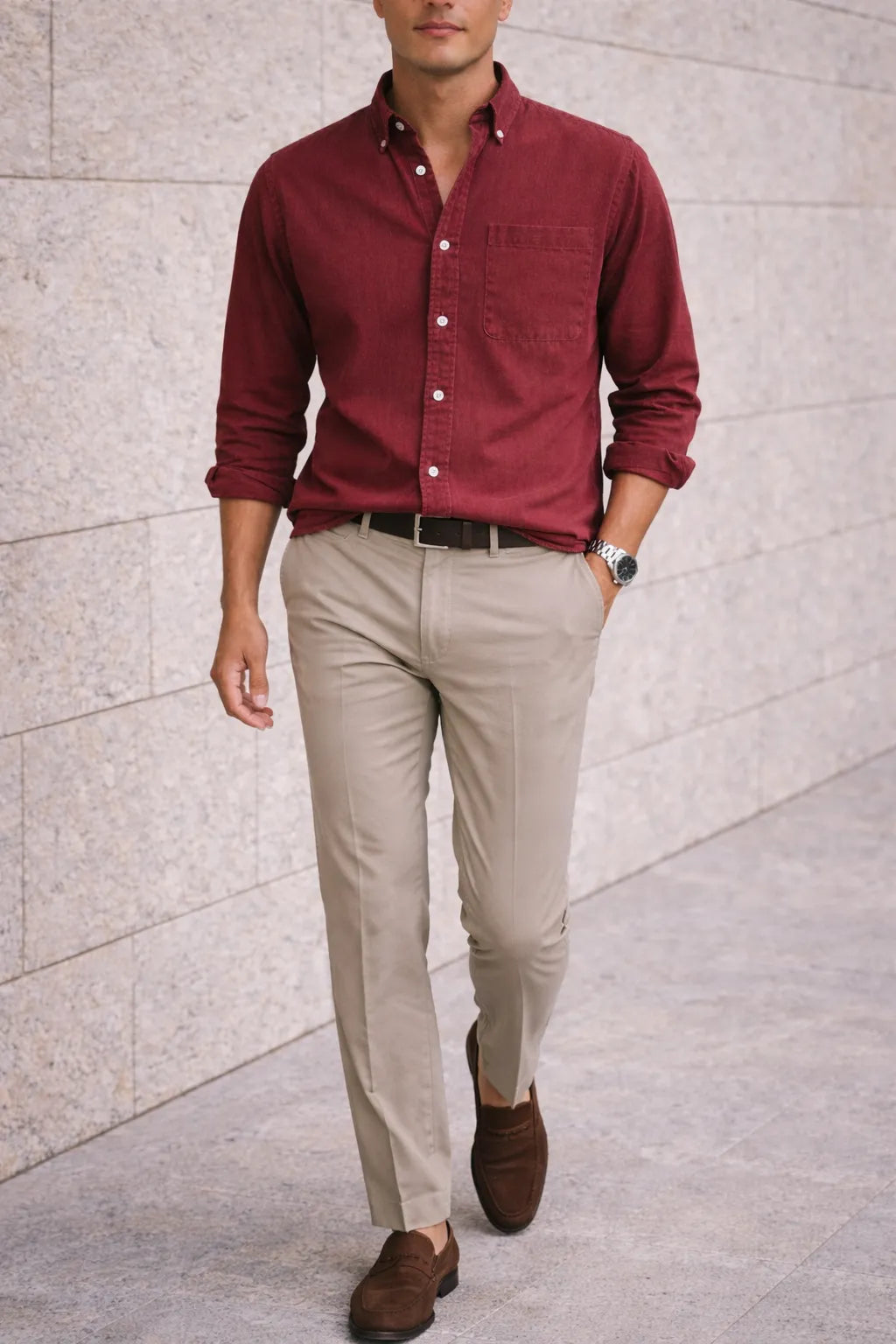 Men's Cotton Button-Down Collar Casual Shirt