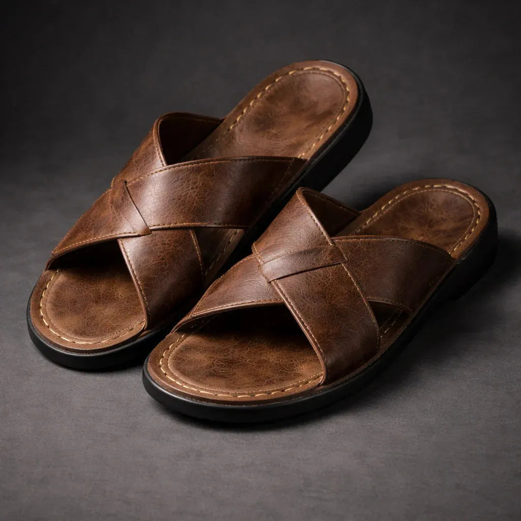 Men's Cross-Strap Slip-On Sandals