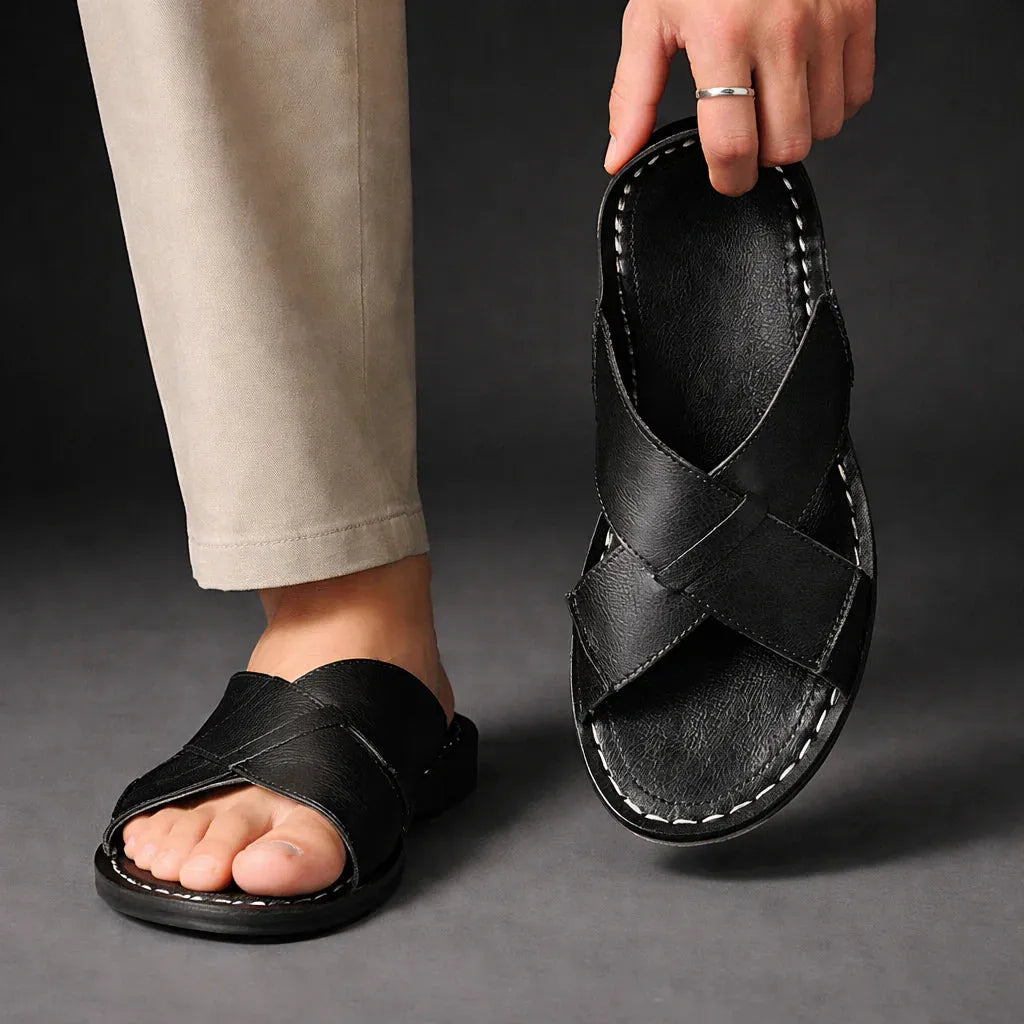Men's Cross-Strap Slip-On Sandals
