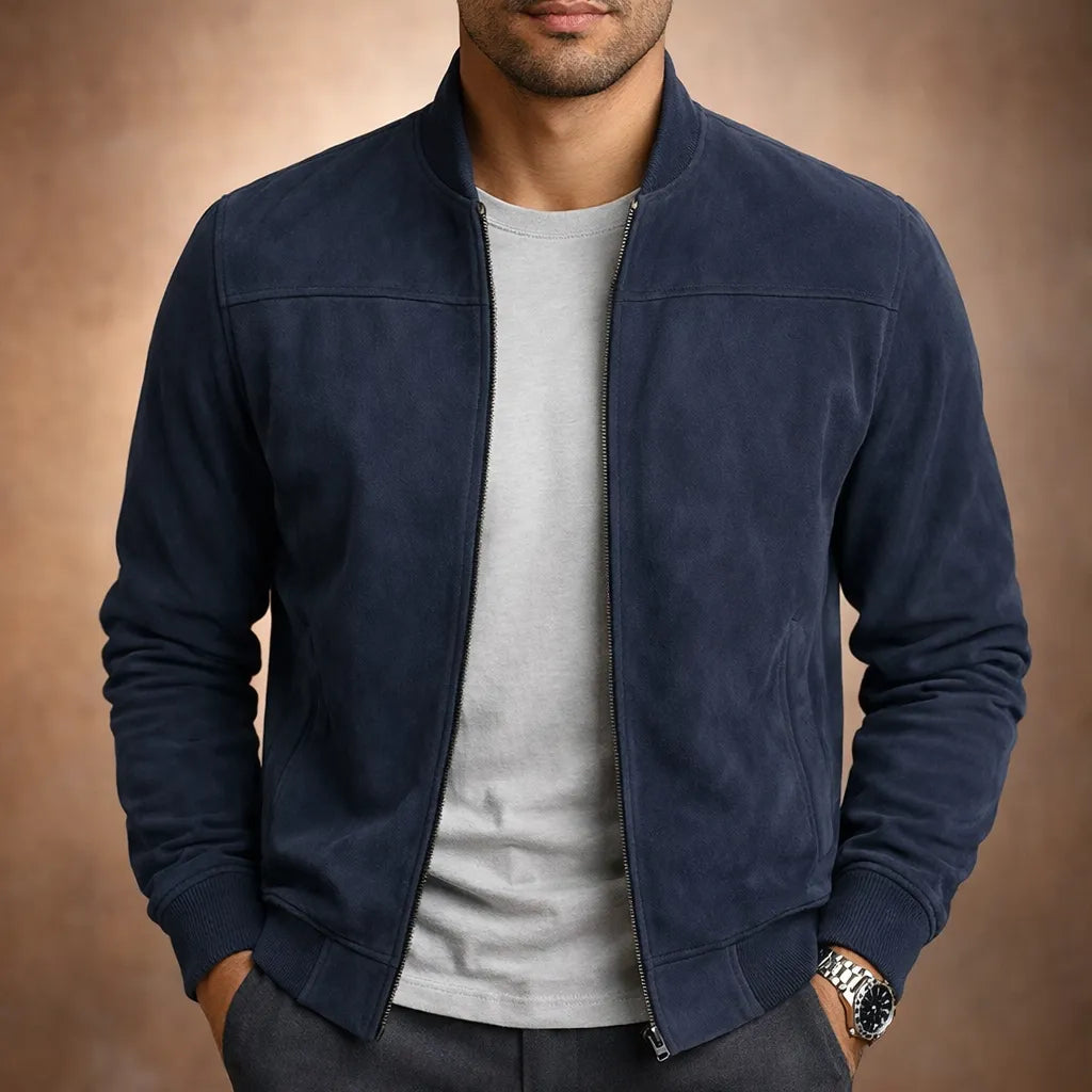Men's Faux Suede Bomber Jacket for Smart Casual Wear