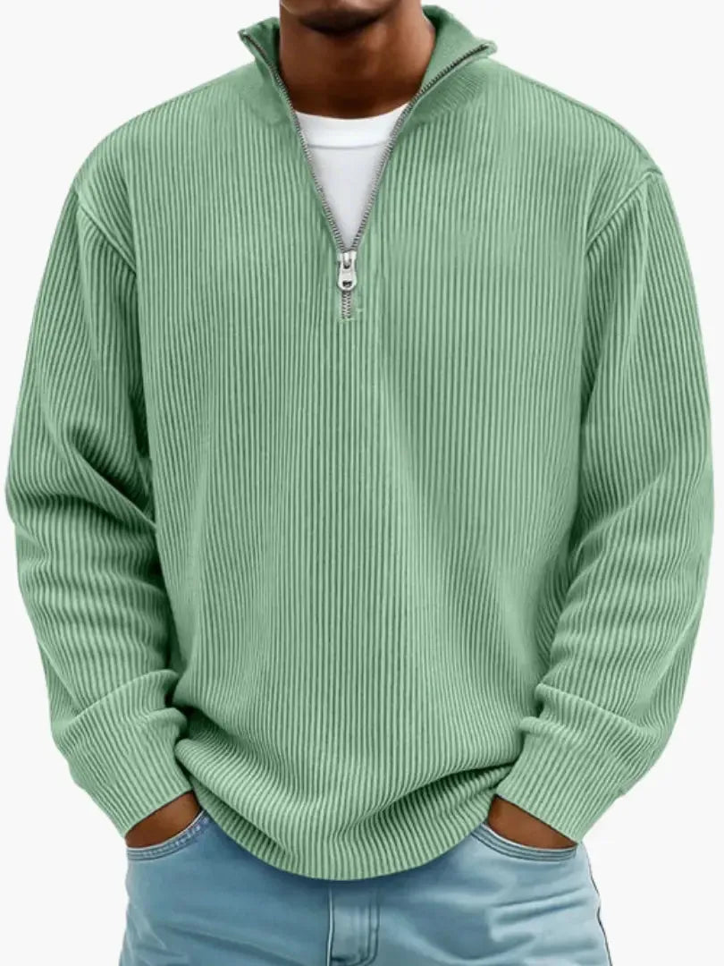 Men's Half-Zip Knit Sweater with Relaxed Fit and Zipper Collar
