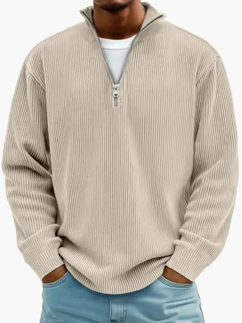 Men's Half-Zip Knit Sweater with Relaxed Fit and Zipper Collar