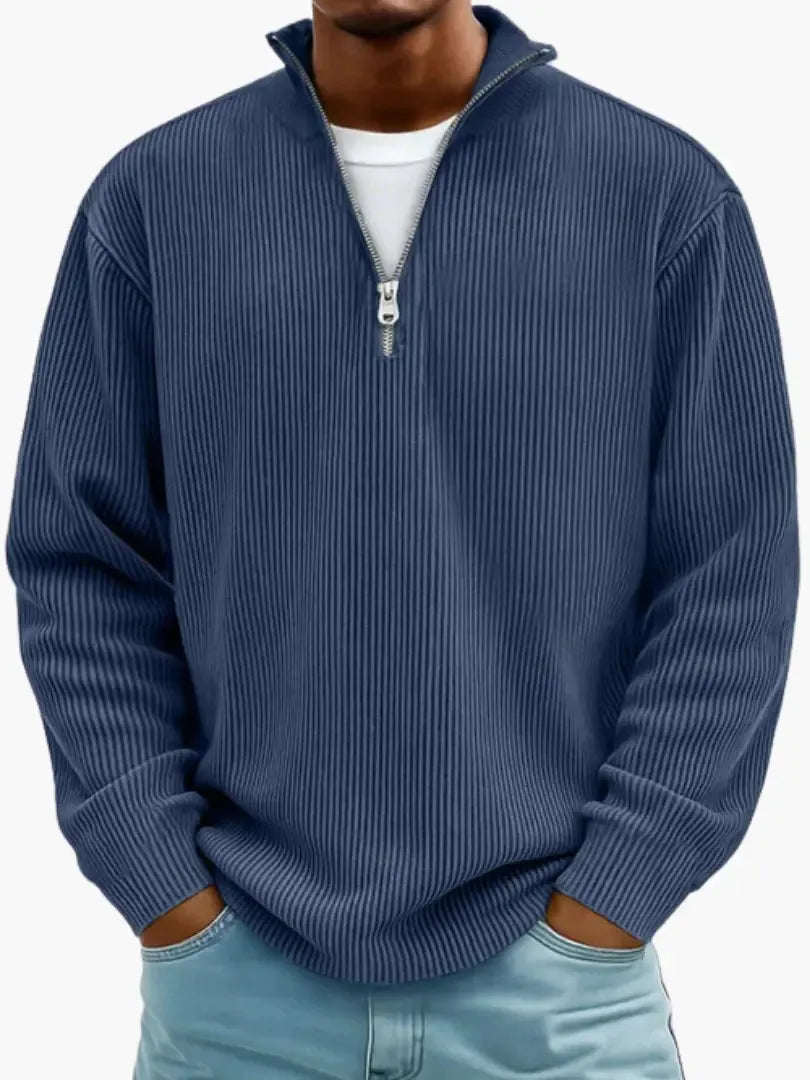 Men's Half-Zip Knit Sweater with Relaxed Fit and Zipper Collar