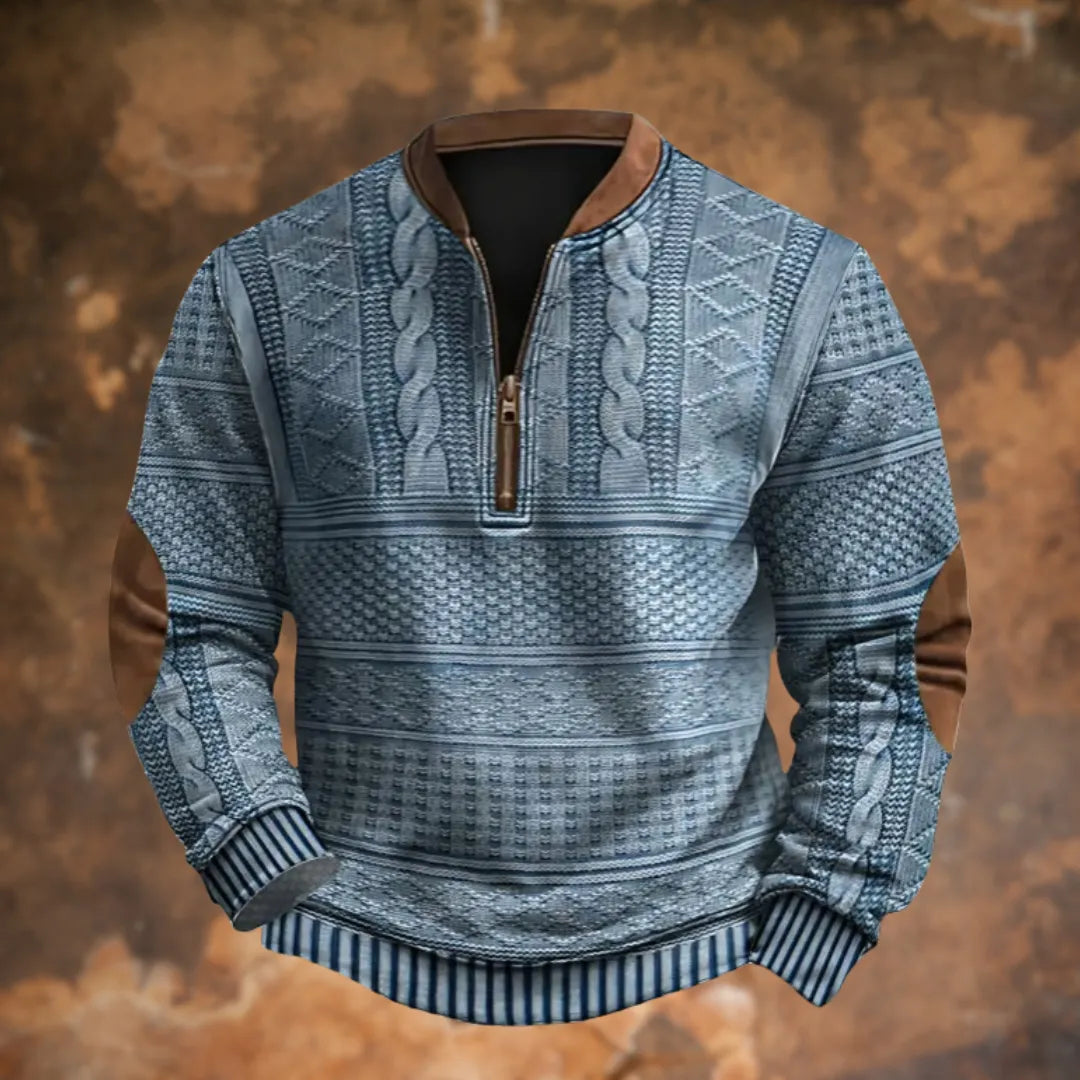 Men's Half-Zip Knitted Sweater with Elbow Patches