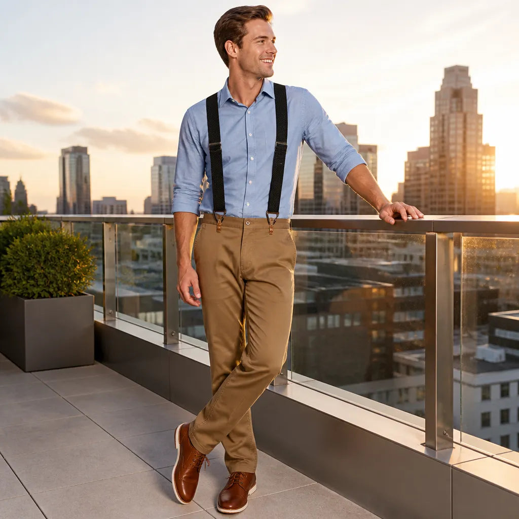 Men's Heavy Duty Elastic Suspenders with 3.8 cm Wide Metal Clips