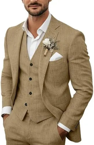 Men's Lightweight Linen 3-Piece Suit for Weddings