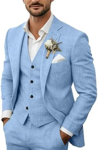 Men's Lightweight Linen 3-Piece Suit for Weddings