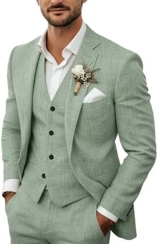 Men's Lightweight Linen 3-Piece Suit for Weddings
