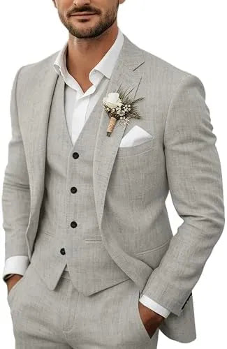 Men's Lightweight Linen 3-Piece Suit for Weddings