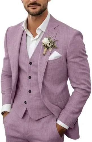 Men's Lightweight Linen 3-Piece Suit for Weddings