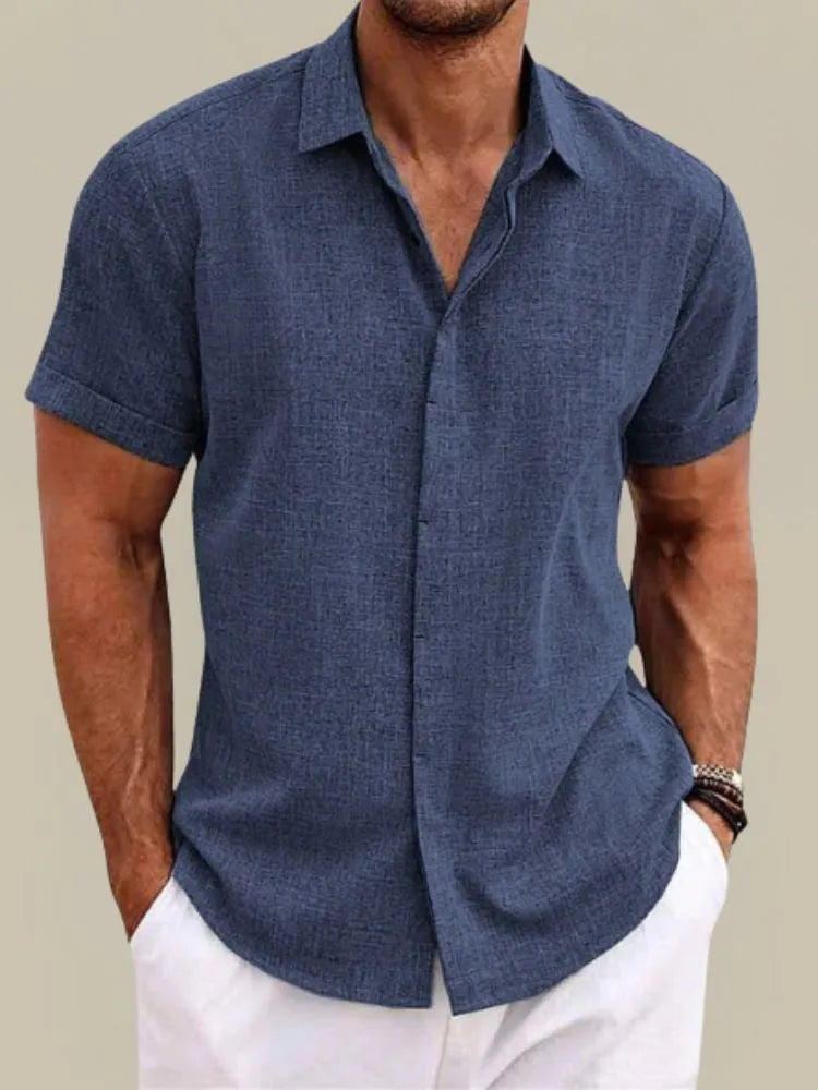 Men's Linen Short Sleeve Button-Down Shirt for Summer