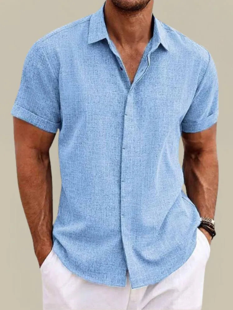 Men's Linen Short Sleeve Button-Down Shirt for Summer