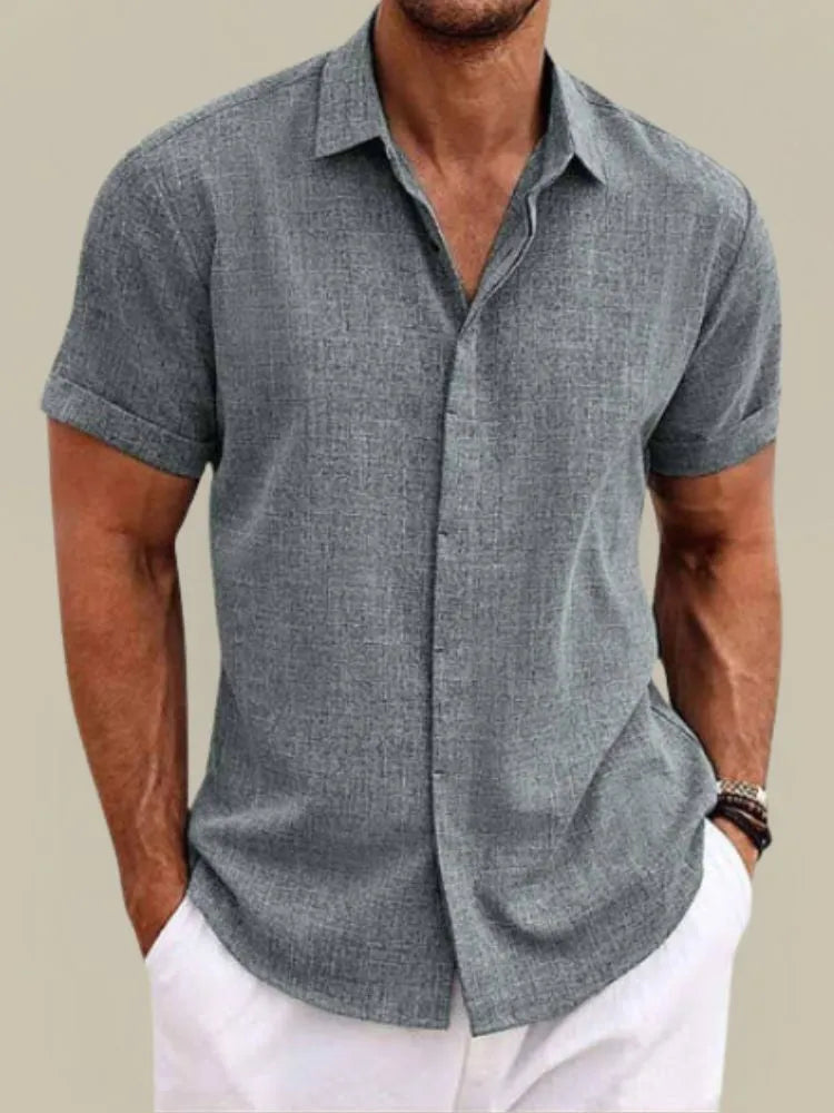 Men's Linen Short Sleeve Button-Down Shirt for Summer