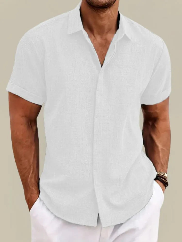 Men's Linen Short Sleeve Button-Down Shirt for Summer